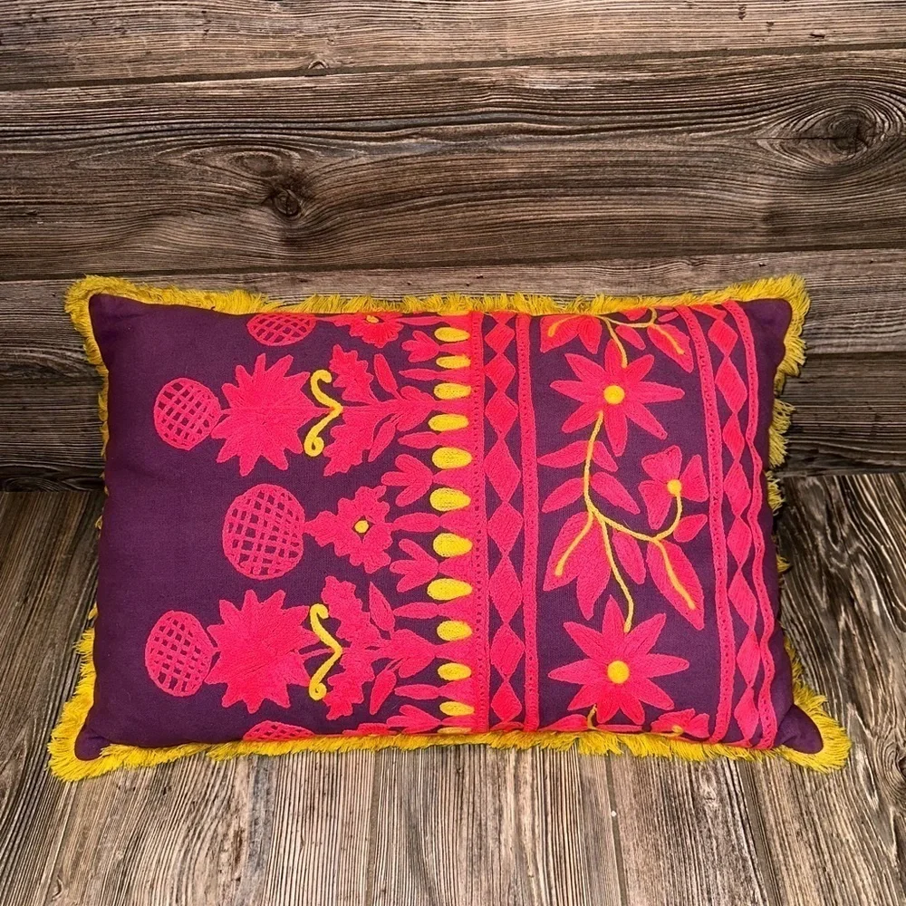 Modelli Bohemian Embroidered Floral Fringe Pillow